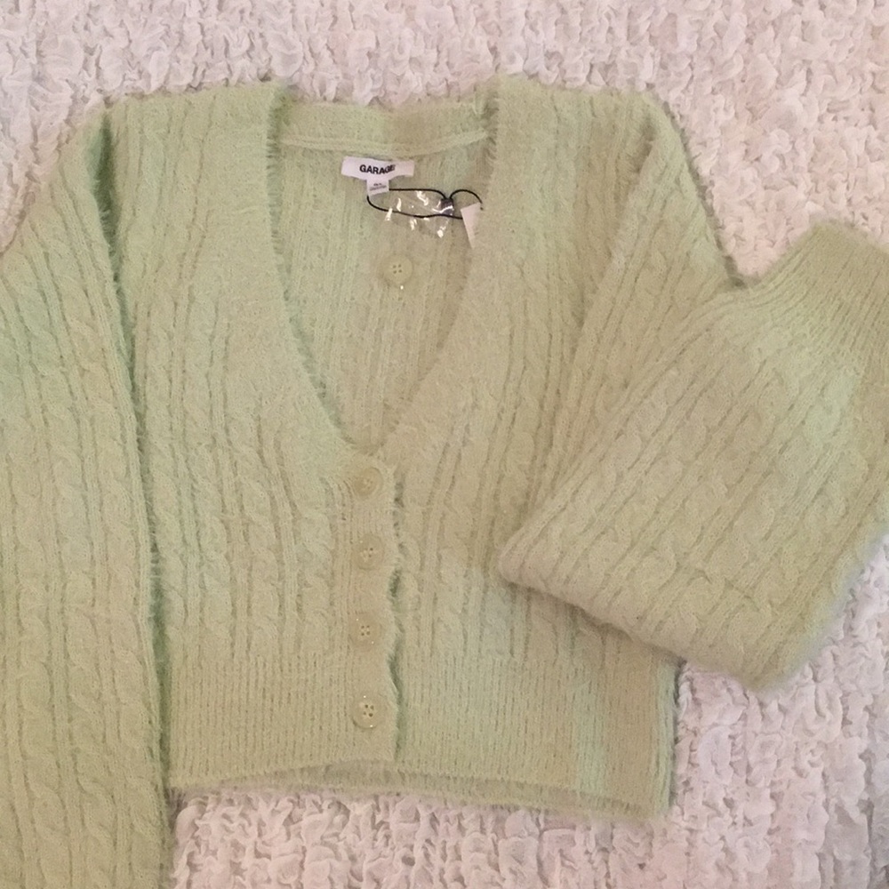 Fuzzy Light Green Cardigan